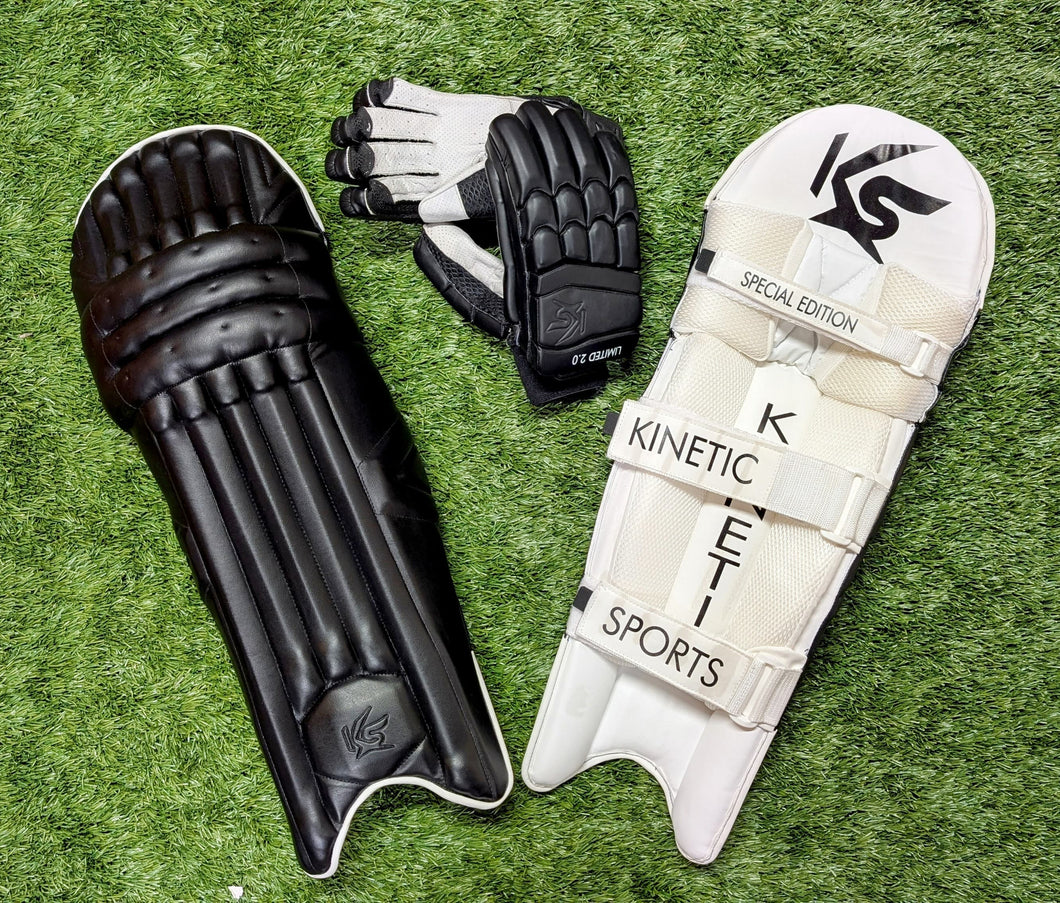 KS Batting Pads and Gloves Combo - Black and White